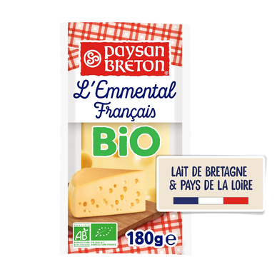 L'emmental bio au lait pasteurisé, PAYSAN BRETON, 29%MG, 180g