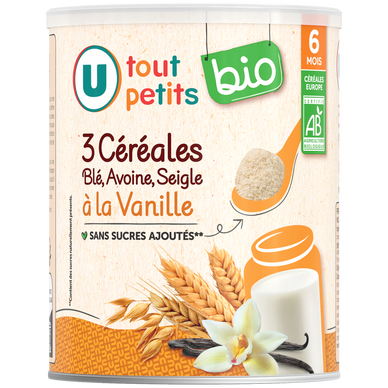 3 céréales Bébé Blé Avoine Seigle à la vanille, de 6 à 12 mois - 220g