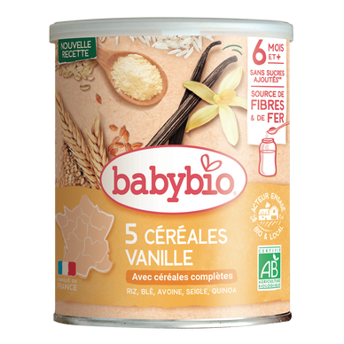 BABYBIO - Lait de croissance 5 céréales vanille, de 6 à 12 mois - 220g