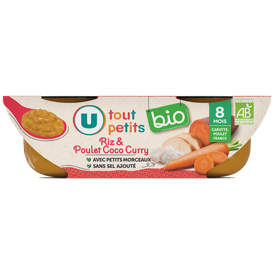 Plat bébé du midi Riz & Poulet Coco Curry, dès 8 mois - 2x200g