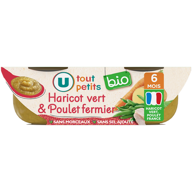 Plat bébé du midi Haricots verts poulet, de 6 à 12 mois - 2x200g - Repas bébé
