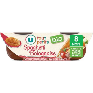 Plat bébé du midi Spaghetti bolognaise, dès 8 mois -2x200g - Repas bébé
