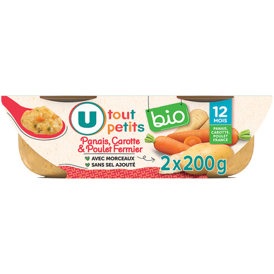 Plat bébé du midi Panais, Carotte & Poulet Fermier,dès 12 mois - 2x200g - Repas bébé