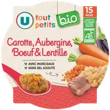 Plat bébé assiette Carotte, Aubergine, Boeuf & Lentille, dès 15 mois -250g - Repas bébé