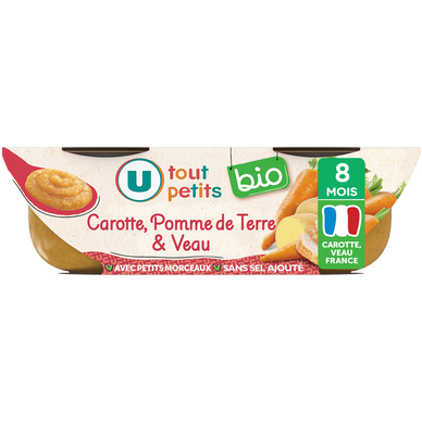 Plat bébé du midi Carotte, pomme de terre & veau, dès 8 mois - 2x200g- Repas bébé