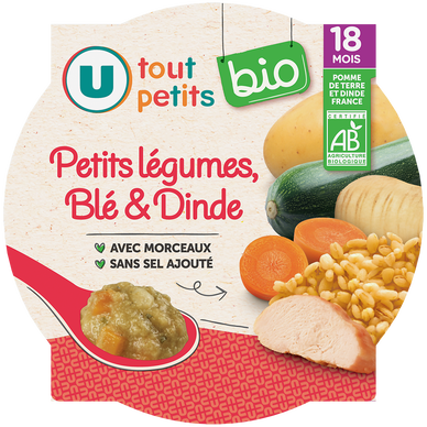 Plat bébé Petits légumes, blé & dinde, dès 18 mois - 260g - Repas bébé