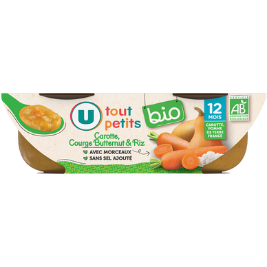 Plat bébé du midi Carotte, courge butternut & riz, dès 12 mois - 2x200g - Repas bébé