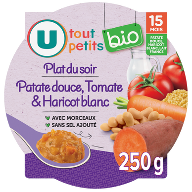 Plat bébé assiette patate douce, tomates, haricots blancs, dès 15 mois- 250g - Repas bébé