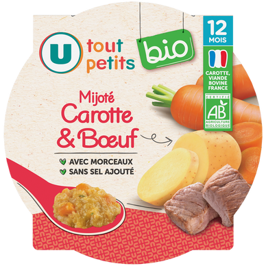 Plat bébé Mijoté de carottes et boeuf, dès 12 mois - 230g - Repas bébé