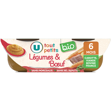 Plat bébé du midi Légumes & boeuf, de 6 à 12 mois -2x200g - Repas bébé