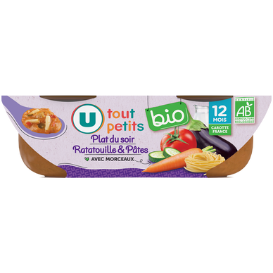 Plat bébé du soir Ratatouille & pâtes, dès 12 mois -2x200g - Repas bébé