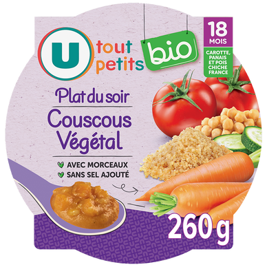Plat bébé du soir Couscous végétal, dès 18 mois - 260g - Repas bébé