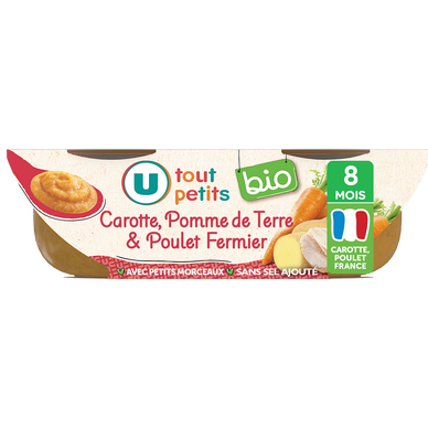 Plat bébé du midi Carotte, pomme de terre & poulet fermier, dès 8 mois- 2x200g