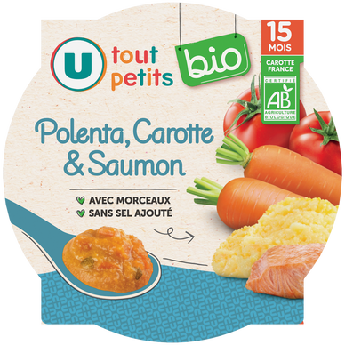 Plat bébé du midi Polenta, carotte et saumon, dès 15mois - 250g - Repas bébé