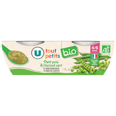 Haricots verts et petits pois, dès 4 mois - 2x120g - Petits pots bébé