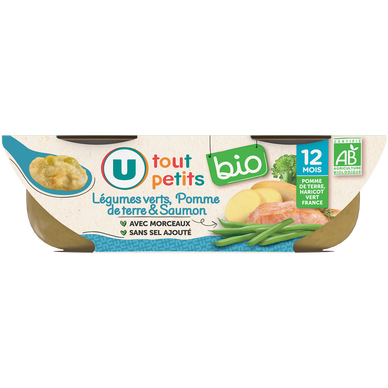 Plat bébé du midi Légumes verts, Pomme de terre & Saumon, dès 12 mois- 2x200g - Repas bébé