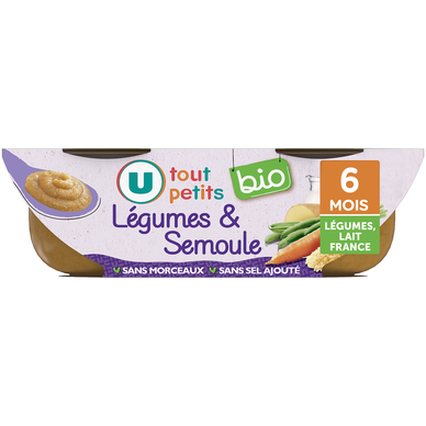 Plat bébé du soir Légumes & semoule, de 6 à 12 mois- 2x200g - Repas bébé