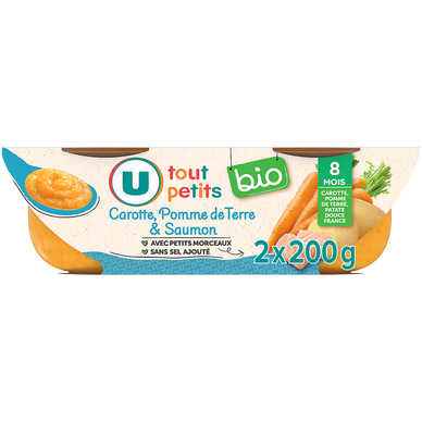 Plat bébé du midi Carotte, pomme de terre & saumon,dès 8 mois - 2x200g- Repas bébé
