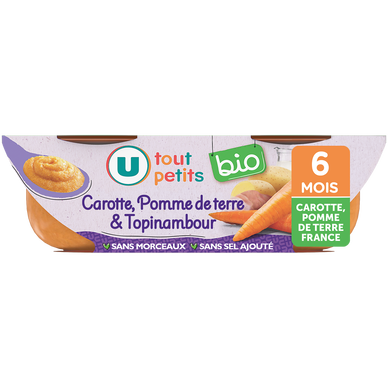 Plat bébé du soir Carotte, pomme de terre & topinambour, de 6 à 12 mois - 2x200g - Repas bébé