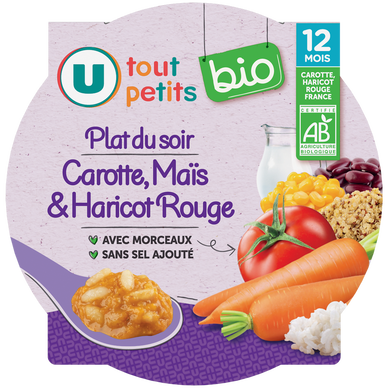 Plat bébé assiette Carotte, tomate, maïs, haricots rouges, dès 12 mois- 230g - Repas bébé