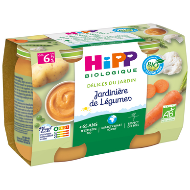 HIPP DELICES DU JARDIN - Jardinière de légumes, de 6 à 12 mois - 2x190g - Petits pots bébé