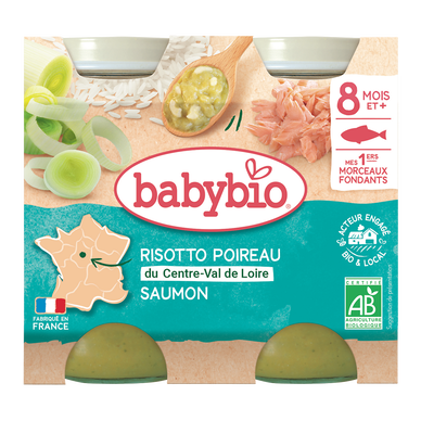 Plat bébé du midi Risotto Poireau du Centre-Val de Loire Saumon Bio, dès 8 mois BABYBIO 400g