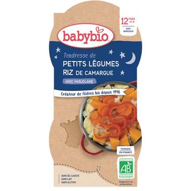 BABYBIO - Plat bébé du soir Tendresse petits légumes et riz, dès 12 mois - 2x200g