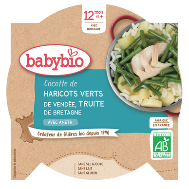 BABYBIO - Cocotte de haricots verts & truite, dès 12 mois - 230g