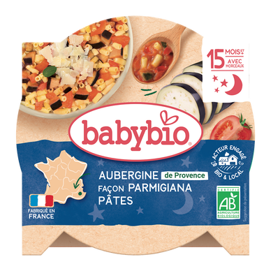 BABYBIO - Plat bébé du soir Aubergines façon parmigiana & macaroni, dès 8 mois - 260g