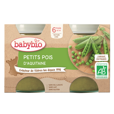 BABYBIO - Plat bébé Petits pois, de 6 à 12 mois - 2x130g