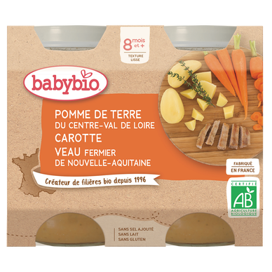 BABYBIO - Plat bébé Pomme de terre carotte veau, dès 8 mois - 2x200g