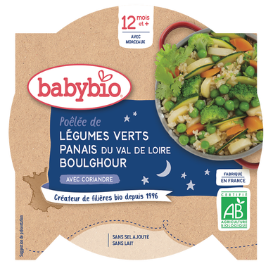 BABYBIO - Plat bébé du soir Légumes verts, panais, boulghour, dès 12 mois - 230g