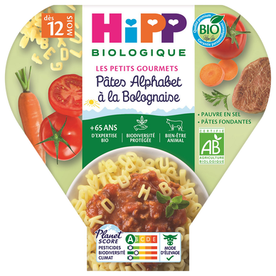 HIPP LES PETITS GOURMETS - Pâtes alphabet à la bolognaise, dès 12 mois- 230g