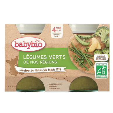 BABYBIO - Plat bébé du midi Légumes verts, dès 4 mois - 2x130g