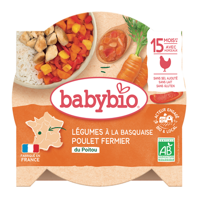 BABYBIO - Plat bébé du midi Légumes à la basquaise & poulet, dès 8 mois - 260g
