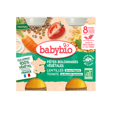 Pâtes bolognaises végétariennes aux carottes des landes et lentilles,dès 8 mois BABYBIO 400g