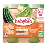BABYBIO - Plat bébé du midi Petits pois, panais, courgette, veau, de 6à 12 mois - 2x200g