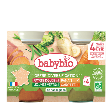 BABYBIO - Plat bébé du midi Mes 1ers légumes de nos régions Bio, dès 4mois - 4x130g