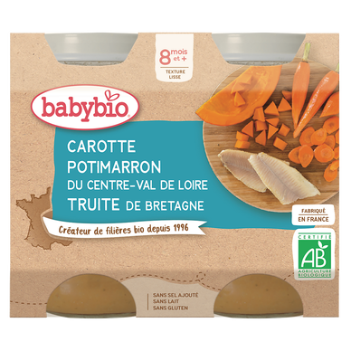 BABYBIO - Plat bébé du midi Carotte potimarron truite, dès 8 mois - 2x230g