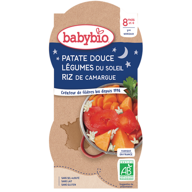 BABYBIO - Plat bébé du soir Patate douce et légumes soleil, dès 8 mois- 2x200g