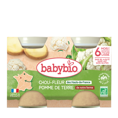 BABYBIO - Plat bébé du midi Choux fleurs de Bretagne & pomme de terre,de 6 à 12 mois - 2x130g