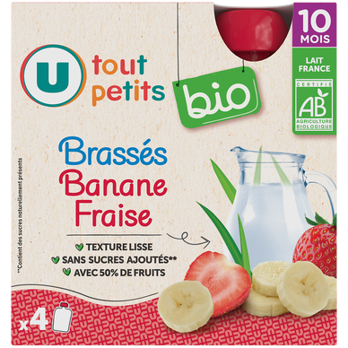 Dessert lacté brassé Bébé banane fraise, dès 12 mois - 4x85g