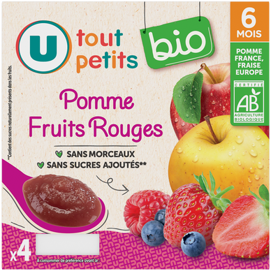 Dessert bébé Pomme fruits rouges, de 6 à 12 mois - 4x100g - Petits pots bébé