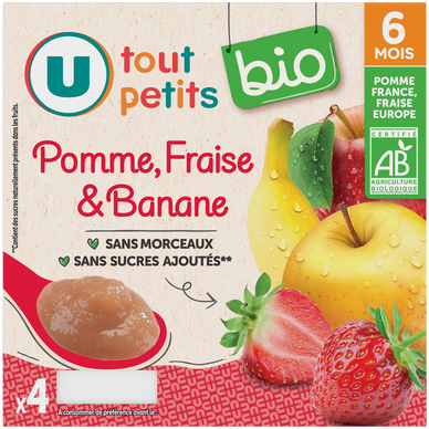 Dessert bébé pomme fraise banane, de 6 à12 mois - 4x100g - Petits potsbébé