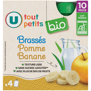 Dessert lacté brassé Bébé, Pomme Banane, dès 12 mois - 4x85g