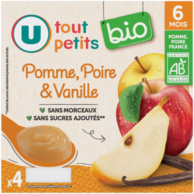 Dessert bébé Pomme, poire & vanille, de 6 à 12 mois- 4x100g - Petits pots bébé