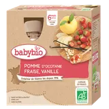BABYBIO - Goûter bébé Pomme Fraise Vanille, de 6 à 12 mois - 4x90g