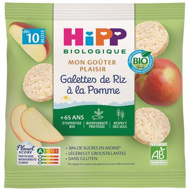 HIPP 100% CEREALES - Galettes de riz à la pomme, dès 12 mois - 30g