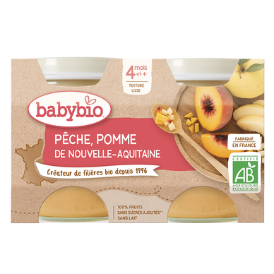 BABYBIO - Dessert bébé Pêche pomme d'Aquitaine, dès 4 mois - 2x130g