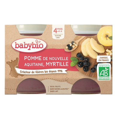 BABYBIO - Purée de pomme et myrtille, dès 4 mois - 2x130g